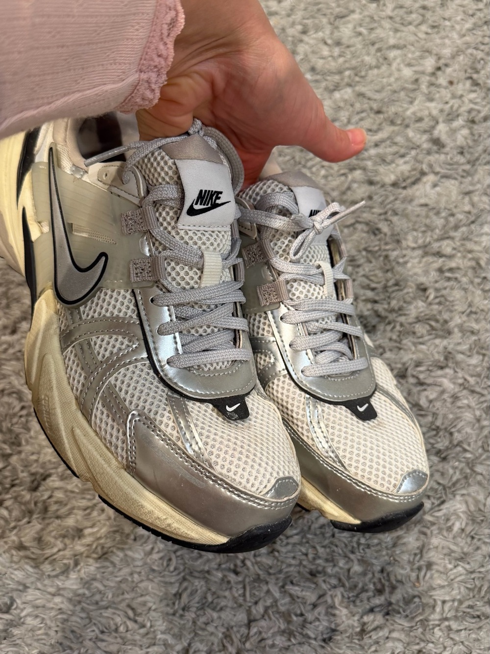 Nike Women’s Silver and White Mesh Athletic Sneakers